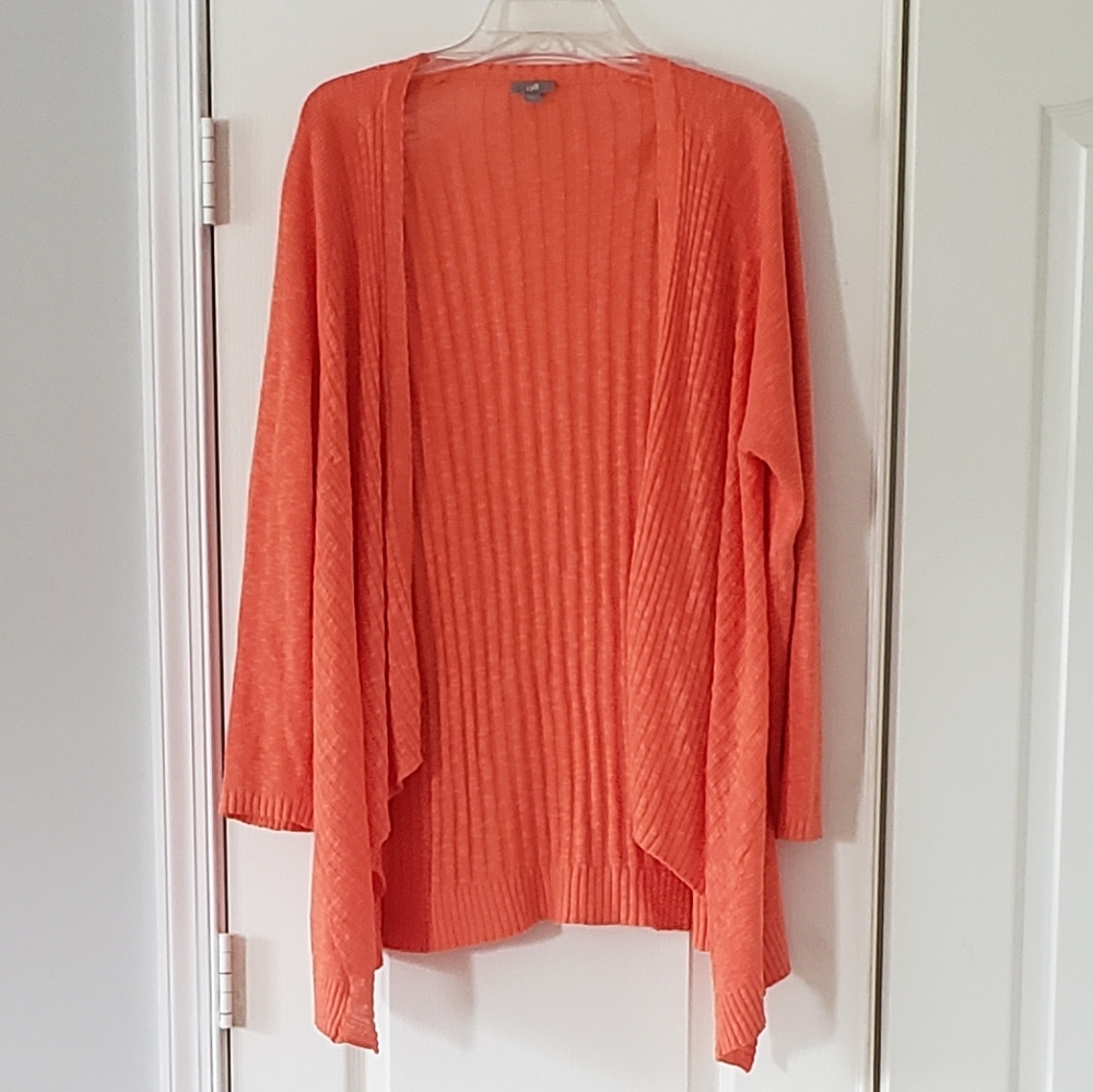 J.Jill Long Cardigan Sweater Orange Size L Linen/Cotton